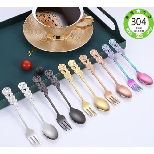 Rose shape 304 short handle stainless steel fork spoon Fruit fork Creative coffee mixing spoon Dessert spoon