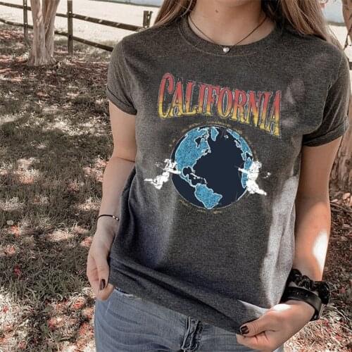 Kuakuayu HJN Summer Angel Earth California Printed Women Cotton Tshirts Round Neck Short Sleeve Loose Ins Fashion T Shirt