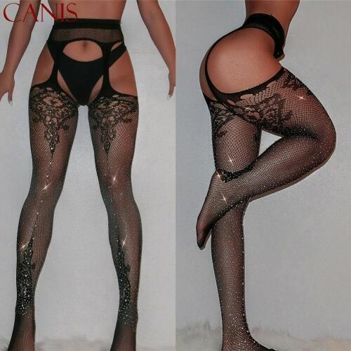 Women Hot Drilling Diamond Stretchy Fishnet Pantyhose Ladies Sexy Party Bling Elastic Stockings
