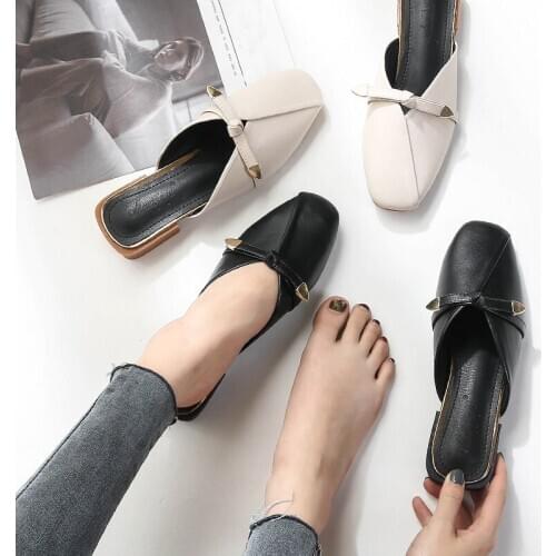 Summer Slippers Shoes Women 2020 Casual high heel closed toe Mules Solid color wild Flip Flops Outdoor Slides Sandals