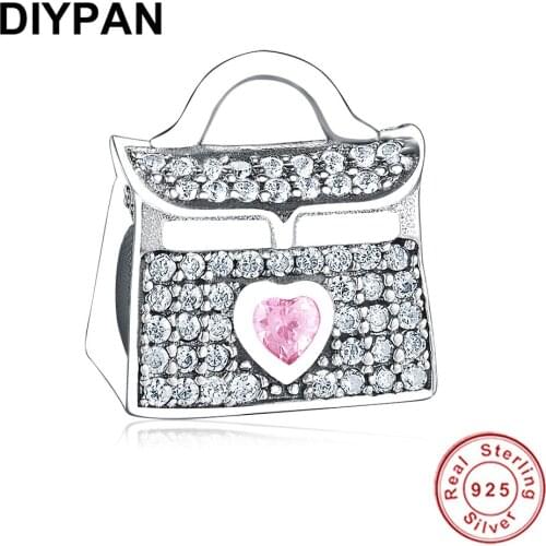Fit Original Pandora Charms Bracelet 925 Sterling Silver Handbag Charm Pave Bag Charm Beads Women DIY Jewelry Berloque