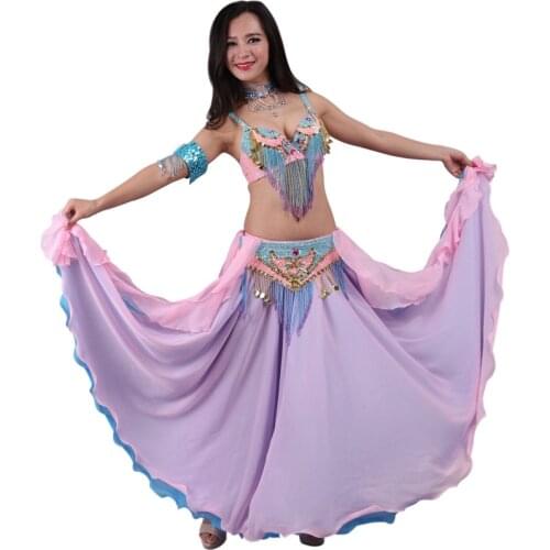 Size S-XL Women Professional Beaded Belly Dance Costume 3 pcs Outfits Bra&Belt &Skirt Oriental Belly Dance Beaded Clothes