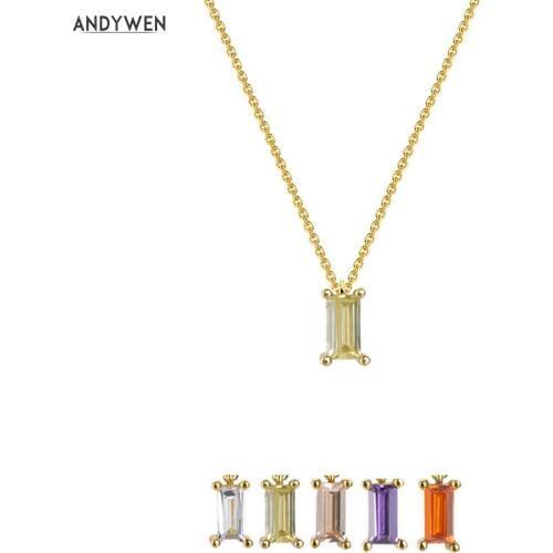 ANDYWEN 925 Sterling Silver Light Green Pendant Necklace Small Charms Women Luxury Crystal Women Luxury Jewellry For Valentiens