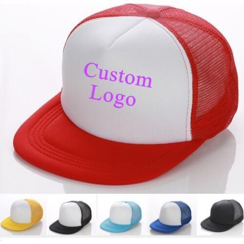 1pcs Polyester Design DIY Custom Logo Snapback Hats Mesh Breathable Adult Casual Trucker Hats Print DIY Logo Baseball Caps