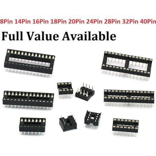 10PCS 8pin/14Pin/16pin/18pin/20pin/24pin/28pin/32pin/40pin ic socket 8 PIN dip adaptor solder type/round 8/14P 2.54mm ic sockets