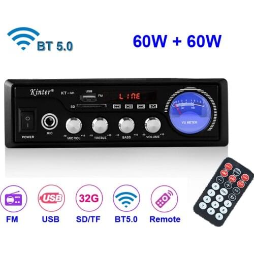 2*60W Bluetooth-Compatible FM Mp3 Player Audio Power AMP Equalizer HiFi Class D Digital Mp3 Decoder Home Car Amplifier AC90-240V