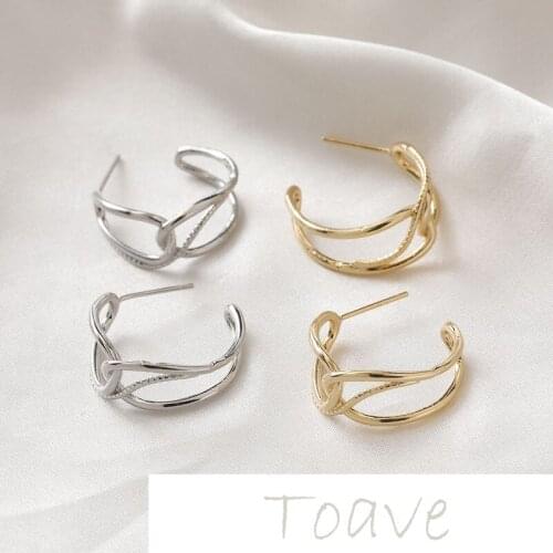 14K gold-plated electroplating European and American style double-circle knotted simple and versatile C-shaped earrings 2PCS