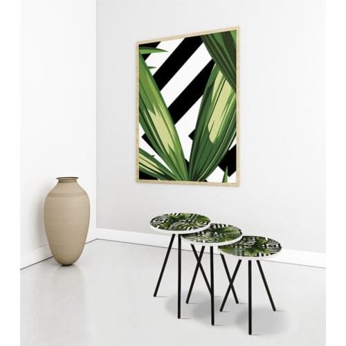 Modern Green Leaf Metal Foot Uv Digital Printing 3 pcs Zigon coffee table coffee tables table basse furniture living room table