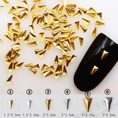 500Pcs/Lot Gold Silver Long Triangle Rivets Studs Metal Alloy Nail Art Decorations 3D DIY Nail Stickers/Charms