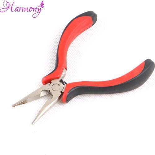 Freeshipping 1pcs Black & Red Hair Plier Straight Head With Teeth No hole Hair Extensions Pliers For Micro Rings Beads