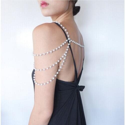 FREE SHIPPING! NEW STYLE P23 WOMEN FASHION IMITATION WHITE PEARLS BEADS SHOULDER CHAINS Chains JEWELRY 2 COLORS