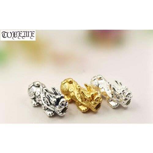 100% 3D 999 Silver Fengshui Pixiu Beads Vintage Pure Silver Good Luck Jewelry Accessories Beads DIY Bracelet Beads Lucky Beast