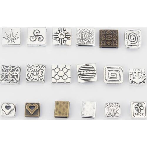 10pcs Square Flat Slider beads Spacer fit 10mm 13mm Flat Leather Cord for Bracelet Jewelry Making Accessories Bijoux