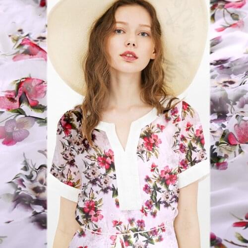 135cm wide 5mm natural silk flower inkjet silk fabric for summer skirt shirt dress DIY cloth