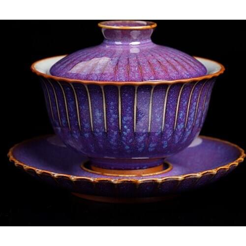Jun kiln Sancai Gaiwan Kiln Changed Tea Covered Bowl Jun Porcelain Tea Bowl Ceramic Purple Green Red Color