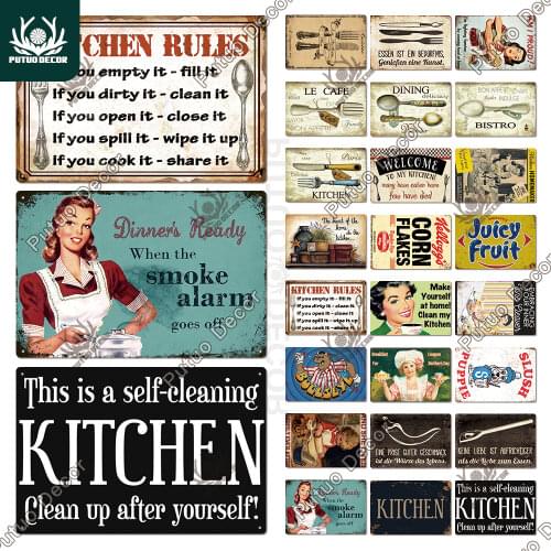 Kitchen Metal Sign Plaque Metal Vintage Tin Sign Retro Kitchen Signs House Home Dinning Room Wall Decor Metal Signs