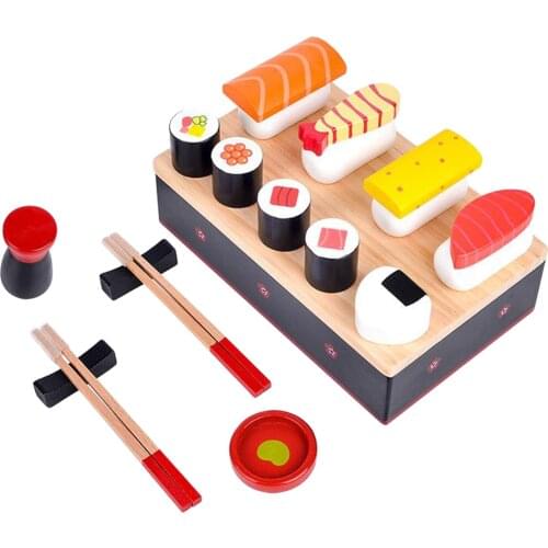 Wooden Kitchen Toys Tableware Play House Simulation Sushi Model Pretend Play Toy