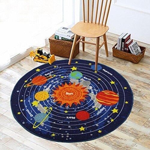 3 Sizes Kids Rug Round Area Rug Carpet for Kids Solar System Children Learning Area Rug Childrens Non Slip Bottom Fun Area Rug