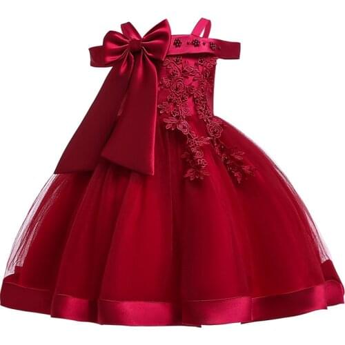 One Shoulder Big Bow Kids Dress for Girls Formal Wedding Flower Girls Party Pageant Princess Dress 3-10Yrs Baby Girl Clothes