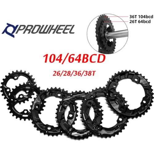 PROWHEEL double Chainring 64/104BCD Mountain Bike Chainwheel 26T 28T 36T 38T Chain Ring steel/Alloy Tooth plate Parts
