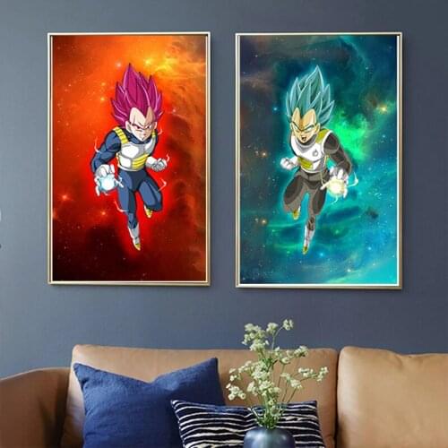Dragon Ball Vegeta Goku Saiya Starry Sky Canvas Painting Wall Art Posters and Pictures Modern Childrens Room Home Decor Quadros