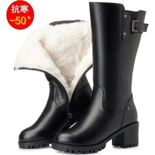 Fujin Women Boots High Platform High Quality Leather Super Warm -50 Degree Plush Fur High Knee Boots Women Winter Shoes Zipper
