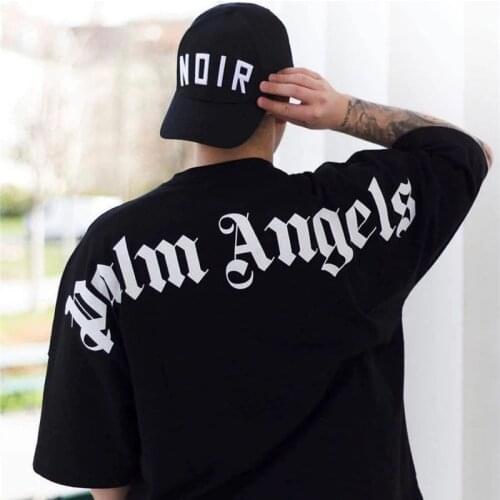Palm Angels Letter logo short-sleeved Sanskrit print bat-sleeve drop-shoulder street T-shirt Fashion Couple Style T-shirt