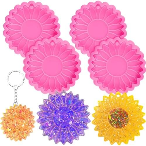 Glossy Sunflower Resin Keychain Mold Silicone Epoxy Casting Pendant Mold For Diy Homemade Jewelry Crafts