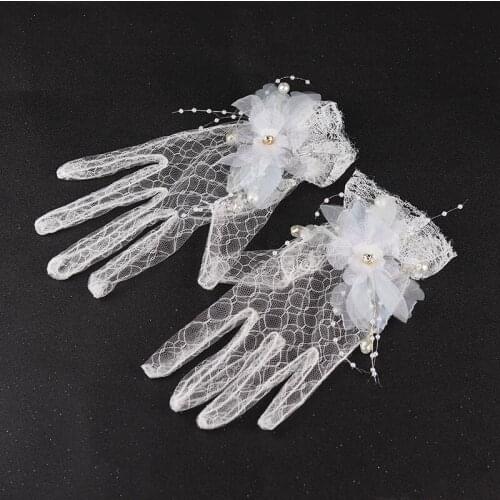 Hot Sale High Quality Write FullFinger Short Paragraph Elegant Rhinestone Pearl Bridal Wedding Gloves Wholesale Free Shipping