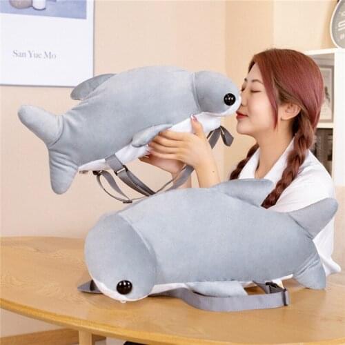 55cm Soft Cute Cartoon Hammerhead Shark Backpack Bag Plush Toys Stuffed Lovely Animals Pillow Doll For Girls Kids Birthday Gifts