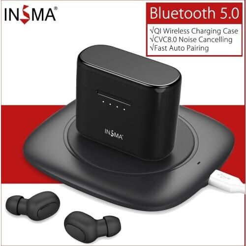 INSMA Mini TWS In-ear bluetooth 5.0 Earphone Sports Hi-Fi Stereo True Wireless Earbuds Binaural Support QI Charging Ear Buds
