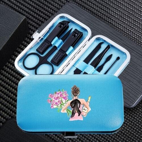 Cool Personality Girl 7pcs Manicure Nail Clipper Sets Travel Stainless Steel Trimmer Clippers Cutter Scissors Accessories Tools