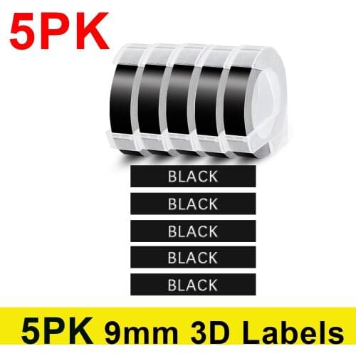 Labelwell 5Pcs 3D Embossing Label Tape Compatible for Dymo Motex E-101 12965 1880 1610 Label Maker for Dymo 9mm Plastic 3D Label