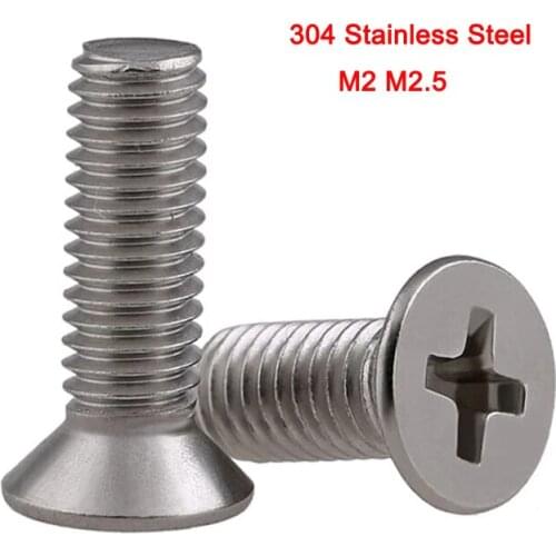 M2 M2.5 304 Stainless Steel Mini Micro Small Screws Cross Phillips Flat Countersunk Head Screw Bolt 50PCS