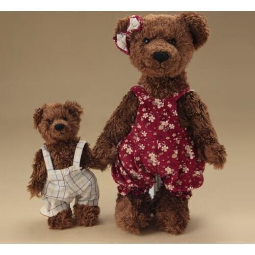Mother and son bear teddy bear plush stuffed toys with clothes and take off plush joint teddy bear doll for kids birthday gifts