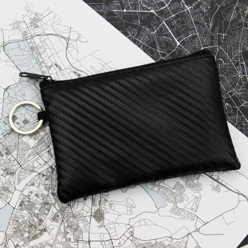 Women & Men Mini Pouch Carbon Fiber PU Leather Bag Small Zipper Coin Purse Card Holder Money Key Wallet with Ring Kids Gifts