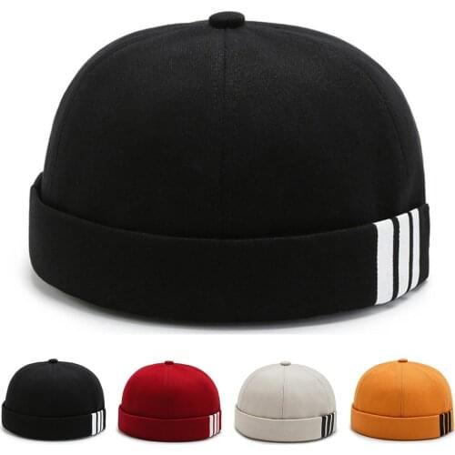 Fashion Docker Cap Stripe Print Skullcap Solid Color Sailor Cap Beanie Hats Men Women Bucket Cap Brimless Hat Adjustable Dad Hat