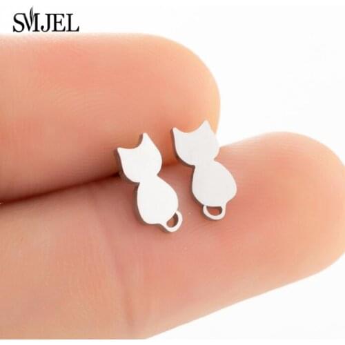 Fashion Cute Kitten Stud Earrings Small Black Stainless Steel Cat Earrings For Women Girls Jewelry Accessories Gifts 2020