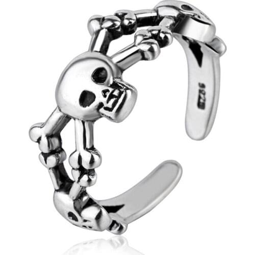 Skeleton Skulls Ring for Men Cool Vintage Stainless Steel Adjustable Rings Punk Chic Gift Halloween Party Jewelry