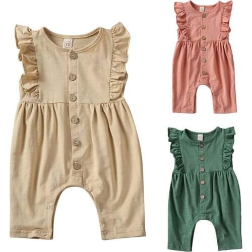 0-18M Newborn Girls Soft Clothes Baby Girl O-neck Ruffle Romper Summer One-Pieces Sleeveless Solid Clothing For Infant Rompers