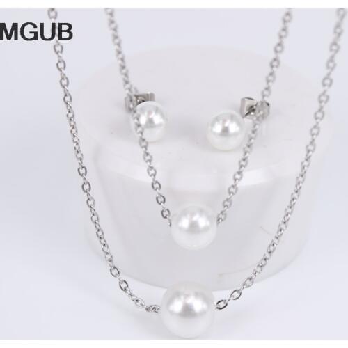 Three styles High quality Stainless steel jewelry Set Imitation pearls Earrings And Pendant fashion For women jewelry ZN44