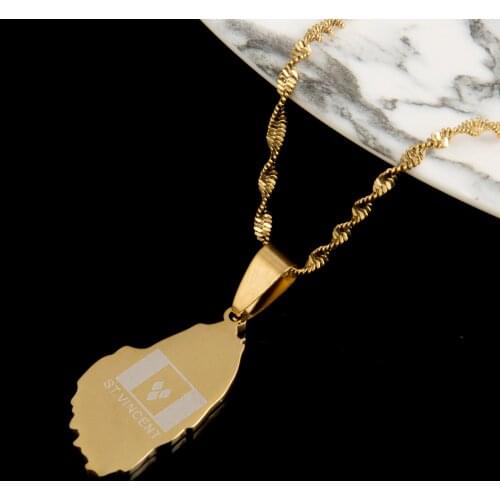 Stainless Steel ST. Vincent Map and Thin Pendant Necklace Trendy Saint Vincent Maps Chain Jewelry Gifts