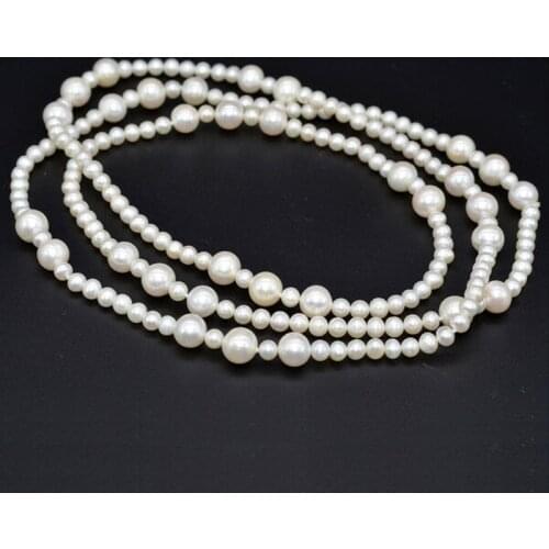 Handmade 6-7mm 10-11mm nature south sea white pearl necklace 925silver 50 inch