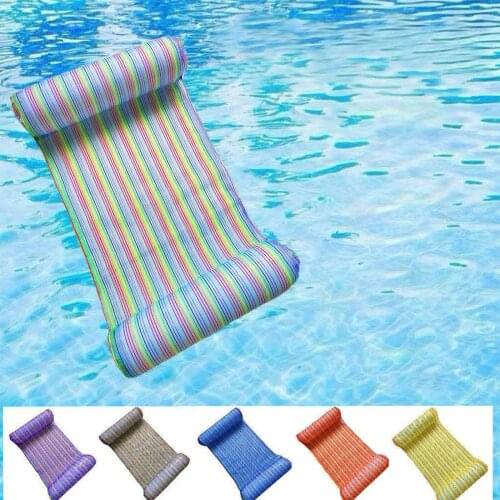 Floating Bed, Adults Rainbow Striped Floating Mat Inflatable Lounge Chair for Swimming Pool Water Park