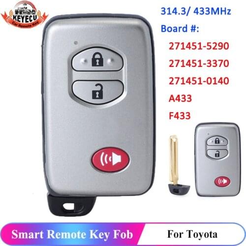 KEYECU A433/ F433/ 271451-0140/ 3370/ 5290 3 Button Smart Card Remote Key Fob for Toyota Avalon Camary Aurion Sequoia Prius