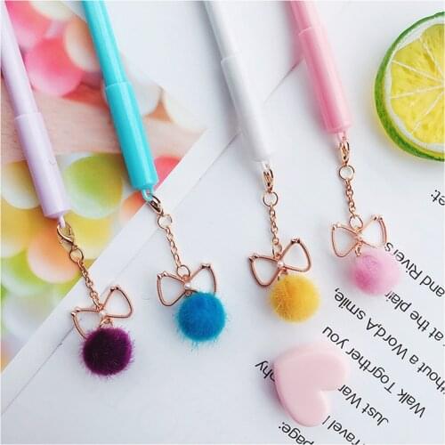 4pcs Cute bowknot pendant pen Gold chain Butterfly knot ball point black color pens Stationery Gift office school supplies F840