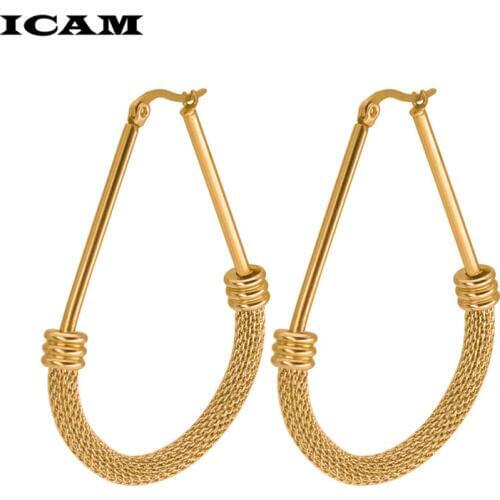 ICAM Bohemian Vintage Silver Gold Color Circle Hoop Earrings for Women Simple Earrings Hook Pierced Cuff Brincos Bijoux Jewelry