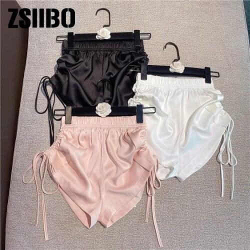 Hot girl high waist drawstring pearl sports casual shorts female summer solid color thin sexy thin outer wear hot pants trend