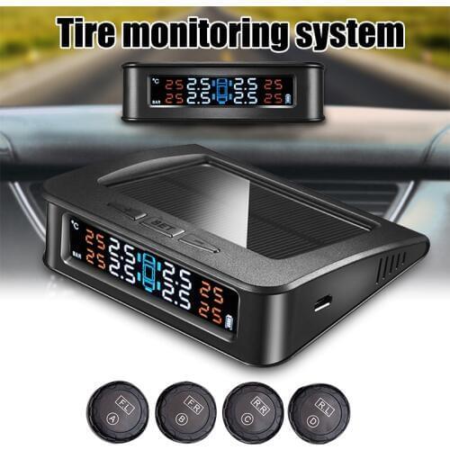 Car Tire Pressure Monitoring System Solar Power Portable TPMS 4 External Sensors Car Styling