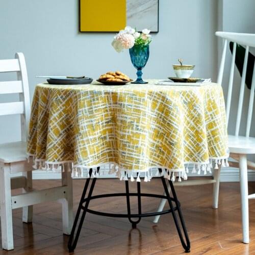 Round Cotton Linen Tablecloth Fashion Fringe Style Table Cloth Anti-crease Desktop Dust Cloth Restaurant Round Shape Table Cover